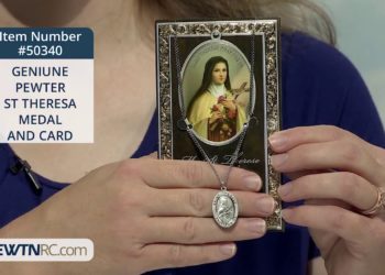 50340_GENUINE PEWTER ST THERESA MEDAL AND CARD