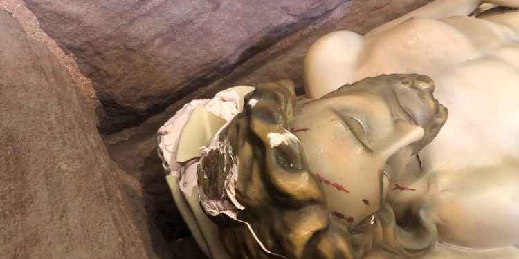 Woman arrested at Fargo cathedral for smashing ‘Christ in Death’ statue