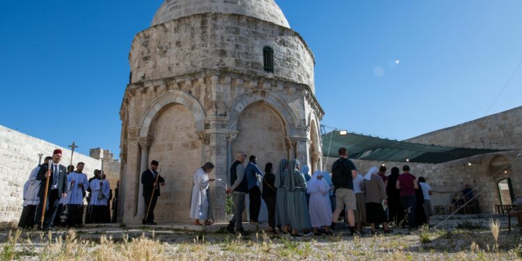 PHOTOS: Catholics gather at site of Jesus’ ascension in Jerusalem on only day Mass can be celebrated there