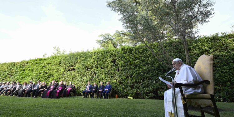 Pope Francis recalls 2014 embrace of Palestine and Israel presidents at prayer for peace in Vatican Gardens